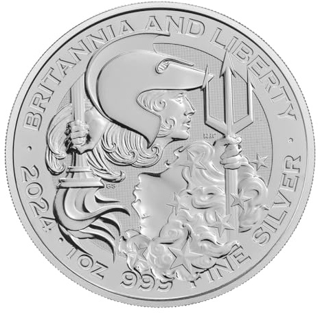 Generisch Britannia und Liberty Silbermünze 2024, 31,1 Gramm 999/1000 Feinsilber in Münzkapsel