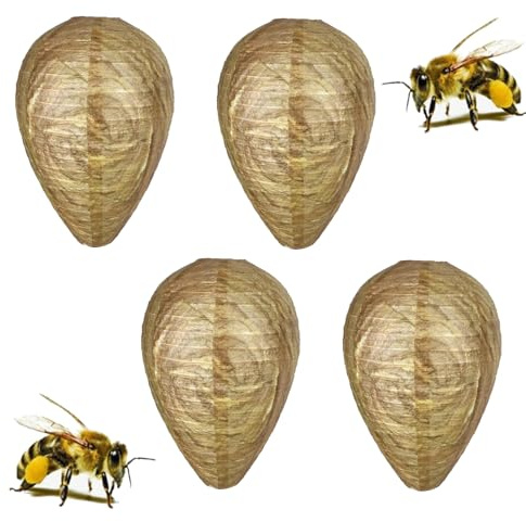 Wespennest Attrappe Wetterfest,Wespenabwehr,Hornissennest Attrappe,Anti Wespen Abwehr,Gegen Wasp,Wespenfalle Künstliche Nest,Vertreiben Fernhalten Bienen Hornissen,Aufhängen für Balkon/Outdoor (4)
