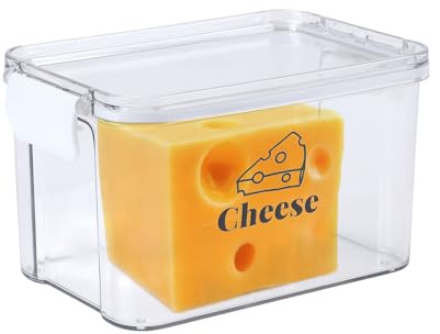 Gzsekken Cheese Storage Container,Airtight Fridge Organiser with Lid,Stackable & Mold-Resistant Cheese Dish for Chunks & Slices,16.8×10.5×9.5 BPA-Free Clear Plastic Food Container Bacon Keeper