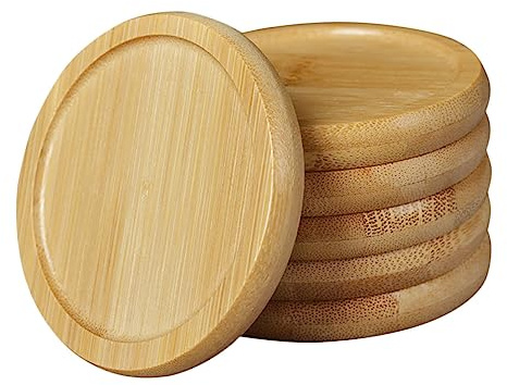 Milisten 6 Pezzi Sottobicchieri Rotondi bambù Tappetini Isolanti per Tazze e Piccoli Vasi Sottopentola Multiuso con Rialzato per Casa e Ufficio