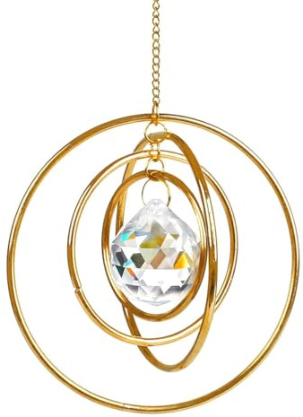 Durlo Attrape-soleil en cristal Galaxy – Prisme à 4 cercles en laiton et boule de verre, décoration arc-en-ciel à suspendre pour fenêtres