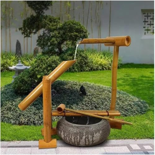 YAIUNHIQ Fontana Solare Kit Fontana d'Acqua in bambù Kit Fontana in bambù Fontana d'Acqua e Pompa, Cascata Laghetto Giardino Giapponese Accenti in bambù per Esterni