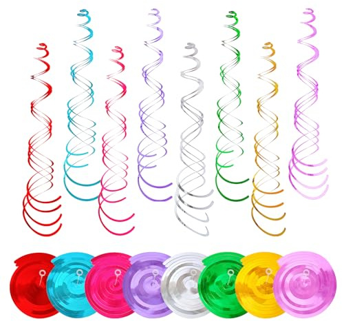 48 Stück Hängend Spiralen Luftschlangen, Glitzer Girlanden Party Deko, Deckenhänger Bunt für Karneval Party Geburtstag Hochzeiten Halloween Weihnachten Fasching Deko