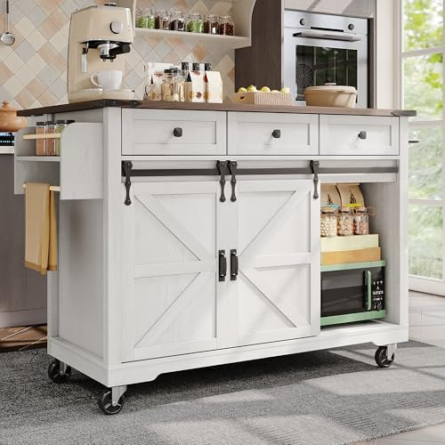 Chariot de Service avec Plan de Travail Coulissant îlot de Cuisine avec 2 Portes coulissantes 3 tiroirs Porte-Serviettes Buffet pour Salon Salle à Manger Armoire Blanc