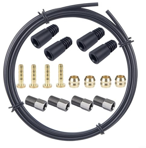 Jonikuper Kit de línea de freno hidráulico, tubo de aceite de acero inoxidable de 2,5 m con aceitunas, agujas, mangas y para (A)
