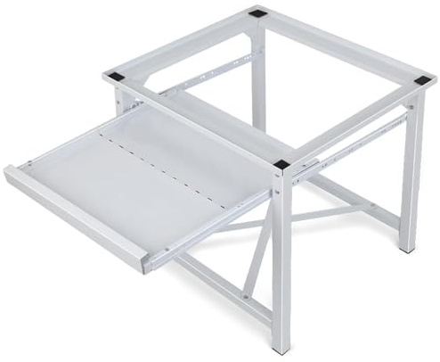 Waschmaschinen Untergestell aus Stahl, Waschmaschinenerhöhung mit Ablagen, 150kg belastbar, Stabil Waschmaschinen Sockel, Gestell Podest Erhöhung für Trockner Kühlschrank, Weiß, 60x56x52 cm (LXBXH)
