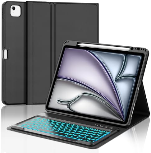 IVEOPPE Funda Teclado para iPad Air 13 Pulgadas M4 2026/M3 2025/M2 2024 | Keyboard Retroiluminación Bluetooth, Español Ñ, Capa Desmontable con portalápices para iPad Pro 12.9 3-6 Gen, Negro