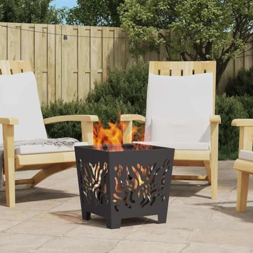 sephironlbb Chimenea de acero negro de 40 x 40 x 40 cm, chimenea cuadrada exterior para jardín y patio, resistente al calor, inoxidable, portátil, ideal para noches acogedoras con fuego y calor