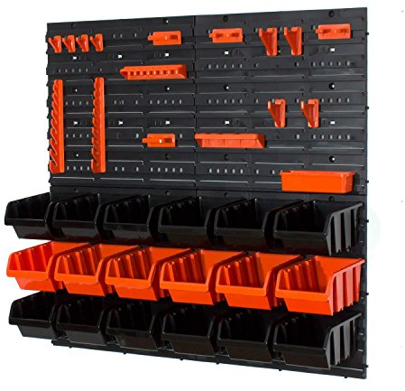 22 tlg Wandregal Lagerregal Stapelbox Gr.3 schwarz orange Regal Werkstatt Halter