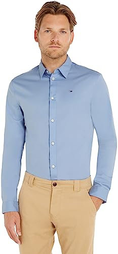 Tommy Jeans Men's Tjm Original Stretch Shirt Dm0dm04405 L/S Shirts / Woven Tops, Blue (Lavender Lustre 556), XL