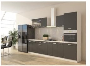 Ultra Cuisine Complete avec Colonne Four et Plan de Travail Inclus L 300 cm - Gris Mat