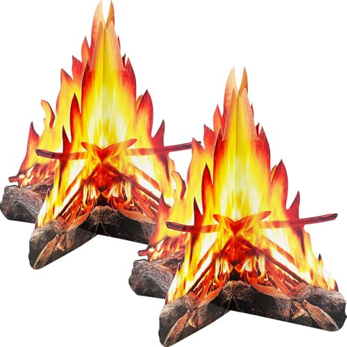 Tatuo 12 Pulgada de Alto Fuego Artificial Hoguera de Cartón Decorativa 3D Antorchas de Centro de Mesa Materiales de Fiesta para Decoración de Fiesta de Fogata, 3 Juegos