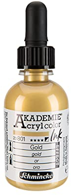 Schmincke - AKADEMIE Acryl color INK, Gold, 50 ml, 23 801 024, flüssige Acryl color-Farbe, pigmentierte Acryltinte zum Malen, Schreiben, Airbrush