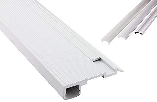 B-WARE - T-STA LED Alu Treppenprofil Treppenwinkel Profil Stufen weiss + Abdeckung 2m opal