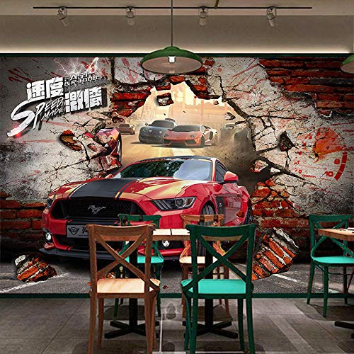 XCHBH Tapete Selbstklebende Tapete Wandbild (B) 300X (H) 256Cm3D Wandplakat Modifiziert Auto Auto Thema Wandkunst Große Fototapete Junge Schlafzimmer Innenausstattung Für Kinder Kunst