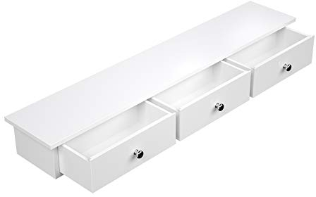 SONGMICS Wandregal, Schweberegal mit 3 Schubladen, bis 15 kg belastbar, 15 x 80 x 10 cm, für Flur, Wohnzimmer, Büro, einfache Montage, platzsparend, modern, weiß LWS085W01