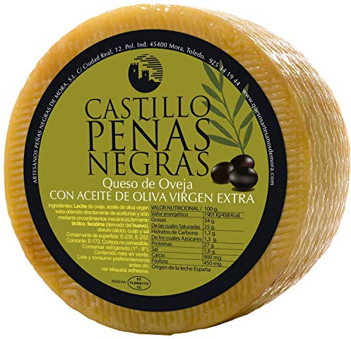 Artesanos Peñas Negras | Queso De Oveja Castillo | Curado En Aceite Oliva Virgen | De Sabor Intenso Y Textura Cremosa | Gourmet 1,4 Kg Aprox | Queso Manchego | Ideal Para Dietas Mediterráneas