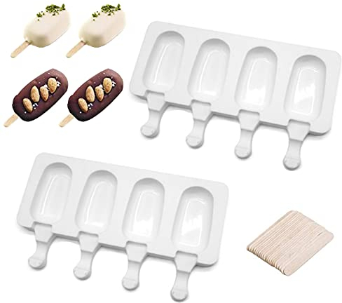 Eisformen Silikon Formen, 8 Kavitäten Eis Am Stiel Formen, Stieleisformen, Silikon Eisformen, Popsicle Molds Set, Ice Cream Mold mit 24 Holzstielen für Kinder und Erwachsene BPA Frei