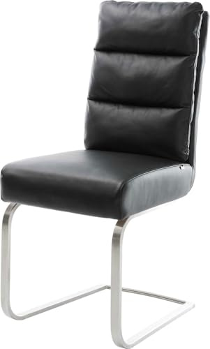 Schwingstuhl Pela-Flex Freischwinger flach Edelstahl Echt-Leder Schwarz | Taschenfederkern