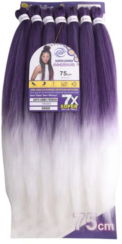 SUPER JUMBO PREMIUM 609gr, 75CM – Extensions pour Tresses Africaines et Dreadlocks - Un paquets pour compléter la coiffure. (T VIOLET/BLANC)
