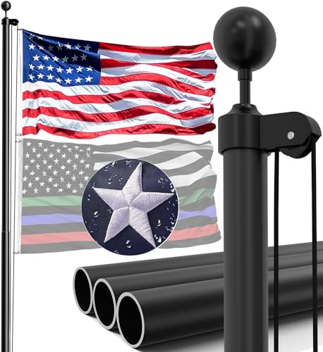 IIOPE 25FT Heavy Duty Flag Pole for Outside House – 13-Gauge Extra-Thick Aluminum Flagpole, Complete Set with USA Flag & All Hardware to Fly Two Flags – Great for Patriotic Displays & Gift Giving