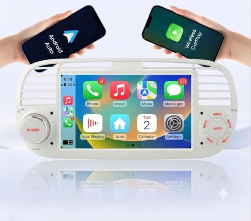 ESTOCK1 ANDROID 14 octa core autoradio navigatore Carplay per Fiat 500 4gb 64gb Abarth 500 2007-2015 GPS 7 USB WI-FI Bluetooth Mirrorlink CAR TABLET radio 500 (BIANCO)