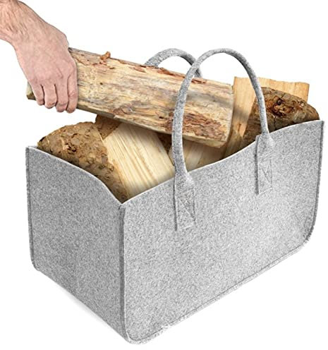 Heavyoff Filztasche Kaminholztasche Filztaschen auch als Einkaufstasche verwendbar, aufbewahrung Filz, Filzkorb für Kaminholz, Holz, Zeitungen, Kleidung, Hellgrau, 50x25x25cm