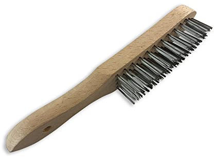 Kibros Brosse métallique main soudeur inox 4 rangs haute densité hêtre | Fil inox rond lisse haute densité sur 4 rangs, manche hêtre, brossage ébavurage décapage soudure.