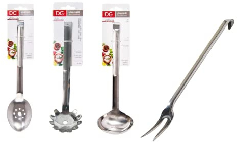 Lot de 4 pièces composé de : cuillère perforée, prendre spaghetti, louche fourchette, en acier - DC CASA