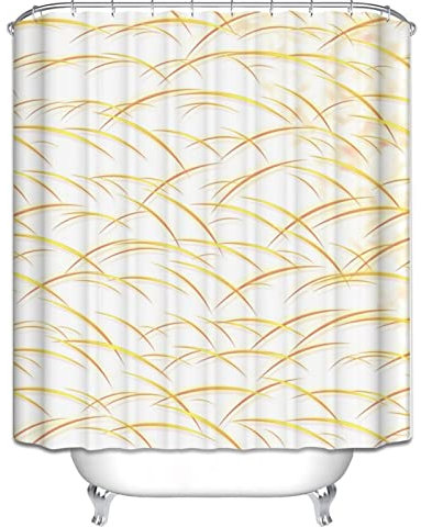 Tenda Doccia A Ombrello per Doccia Tenda Vasca Impermeabile Erba Tenda da Doccia Spessa Tende per Vasche da Bagno Polyester Arancio Bianco con 12 Anelli di Sospensione, 180X200Cm