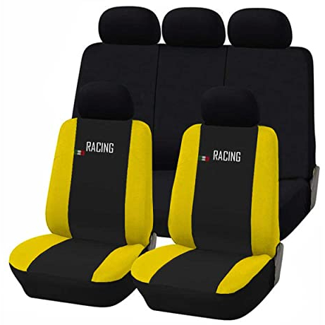 Susy Shop Fundas universales para asientos de coche fabricadas en Italia – Racing – respaldos traseros con 2 cremalleras – airbags compatibles (negro/amarillo)