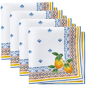 Elrene Home - Fashions Capri Lemon - Mantel de Tela mediterráneo de Doble Borde para Primavera/Verano, Rectangular, 43 x 43 cm, Juego de 4
