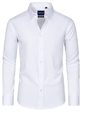Alimens & Gentle Men's White Dress Shirt Long Sleeve Stain Shield Button Down Shirts Slim Fit Wedding Church S