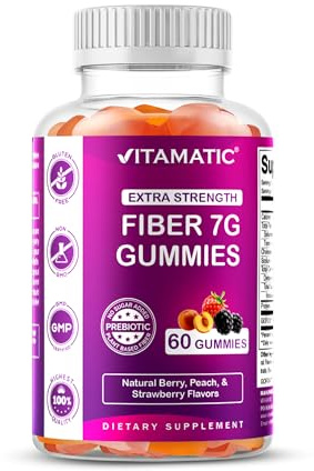 Vitamatic Prebiotic Fiber Gummies for Adults – 7g Fiber per Serving – 60 Pectin-Based Gummies Extra Strength, Zero Sugar Added – Supports Digestive Health & Regularity – Non-GMO, Vegan, Gluten-Free