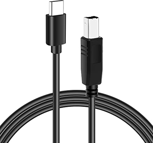USB B to USB C Printer Cable 2 Feet, Flexible Cord for MacBook Pro/Air, MIDI Compatible With Yamaha Piano Keyboard, DAC, DJ Controller and More