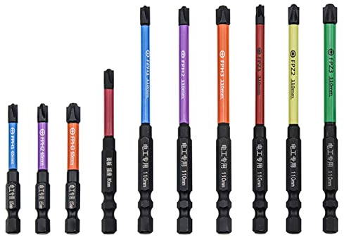 Lot de 10 embouts magnétiques pour tournevis à percussion, embouts de tournevis cruciformes spéciaux pour électricien FPZ 65-110 mm