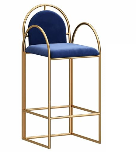ANram Barhocker, 2er-Set, gepolsterter Sitz mit Samtstoff, Rückenlehne und Armlehne, Metallbeine, Theken-Frühstücksstühle