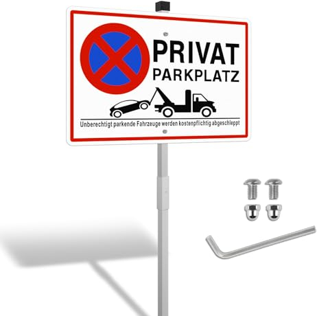 SINMAO Privatparkplatz Schild mit Pfosten Alu 300x200 mm mit Löchern für Zaun, Schild Privatparkplatz zum Aufstellen