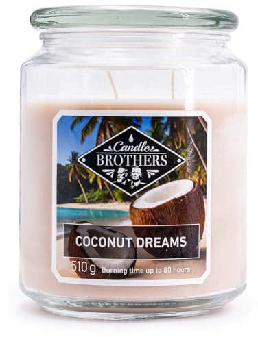 Candle Brothers Vela perfumada grande en tarro de cristal, de coco Dreams, vela perfumada con varias mechas, larga duración (80 h), velas blancas