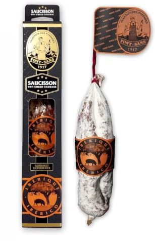 FONT-SANS 1917 Chorizo Ibérico Pata Negra würzig, 220 g, aus Spanien | Luftgetrocknete spanische Chorizo vom iberischen Schwein – würzig, aromatisch – Gourmet Wurst aus den Pyrenäen