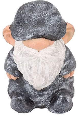 Eeneme Figurine de Nain de Jardin en Résine avec Structure Stable et Fond de Style Rétro pour Décoration de Patio, Porche (Tête Plate Gris Noir)