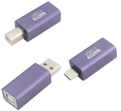 RIIEYOCA USB B maschio a USB B femmina 2.0 e USB A maschio a USB B femmina 2.0 e USB C maschio a USB B femmina 2.0 Adattatore per pianoforti elettronici, stampanti, tamburi elettronici (3)