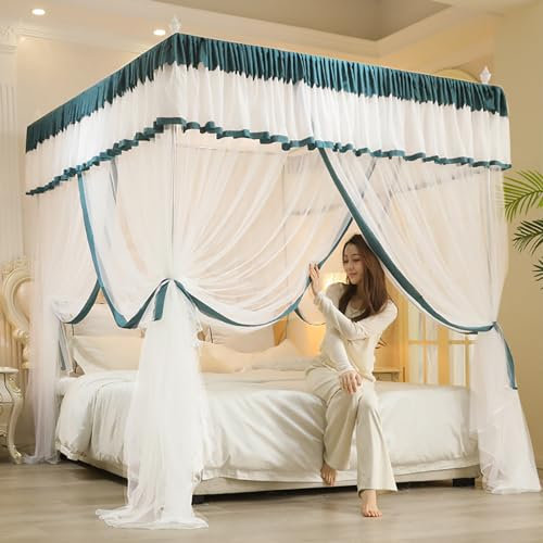 Bettvorhang, Himmelbett-Himmelnetz, doppellagig, Prinzessinnen-Vorhänge, Baldachin für Bett mit Rahmen, Moskitonetz, E, 180 x 200 cm