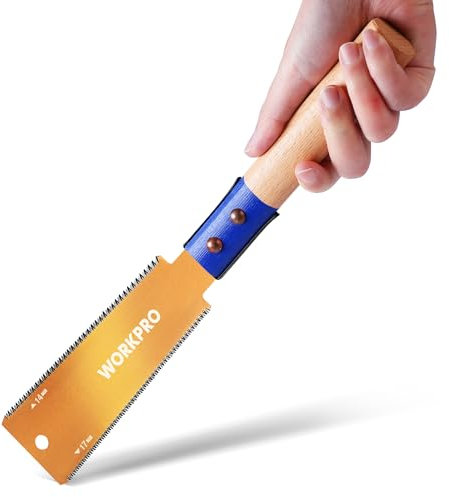 WORKPRO Sega Giapponese, Sega Giapponese a Testa Larga da 150 mm, Lama SK5 da 0,6 mm con Doppio Taglio 17TPI/14TPI, Manico in Legno Ergonomico, Ideale per Lavorazione del Legno e Fai da Te