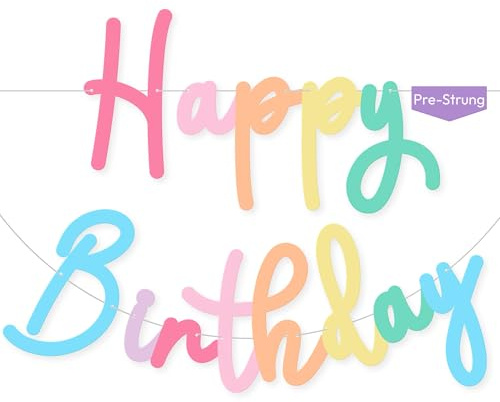 HOUSE OF PARTY Happy Birthday Banner | Cursive Birthday Sign for Party Decor, Backdrop | Paper Banner for Party Decoration (Rainbow)