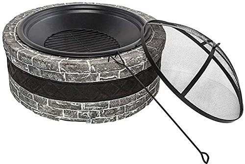 XZHOOQP Tavoli da Fuoco per Esterni, braciere Rotondo per Esterni, Stufa da Giardino per Patio sul Retro, braciere a Legna per Barbecue, Finitura in Finta Pietra, per Campeggio in Giardino sul Retro