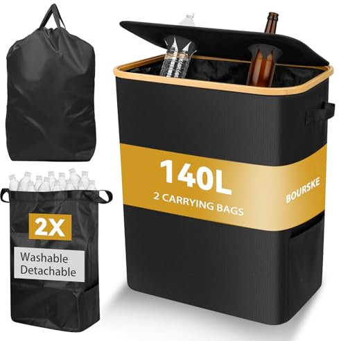 Bourske Pfandflaschen Sammelbehälter, 2 Fächer Leergut Flaschensammler Aufbewahrung für Altglas Flaschen Organizer 140l