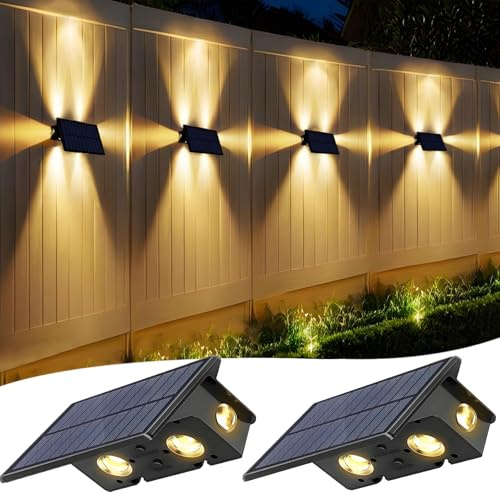 Solar Fence Lights Outdoor Garden, Solar Wall Lights Outdoor IP65 Waterproof 4 Modes 7 Colors RGB Garden Fence Light Solar Powered Wall Lamps for Outside Deck Patio Yard Pathway [Energy Class A]
