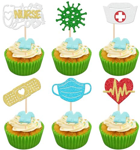 SYKYCTCY 30 Pack Nurse Cupcake Toppers Nursing School Graduation Cupcake Picks for Medical Rn Nurse Grad Themed Birthday Party Cake Decorations Supplies