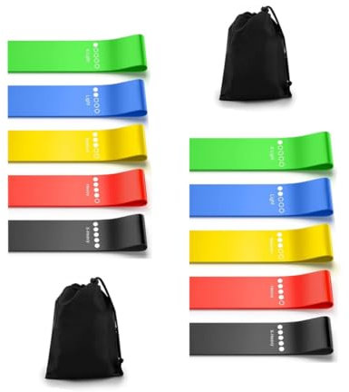 Tuokay, 30 cm x 5 cm Bande Elastique Musculation, Lot de 10 Bandes de Résistance, 5 Niveaux de Force, Elastique Sport pour Le Yoga Pilates Fitness Squats Pont Fessiers